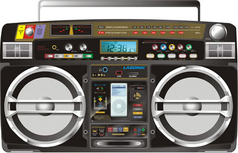 musicnewsheadlines a getto blaster with cd player, ipod and radio