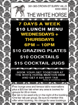 $10 Lunch Deals At The White Horse, Sydney This January