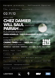 Apogee Halloween Special At The Lightbox- Friday 2nd November