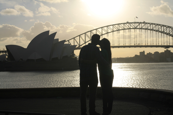 kissing on sydney harbour at sunset