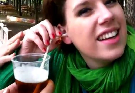 Drink beer through ear