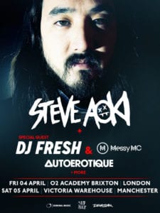 Steve Aoki to play Manchester and London.
