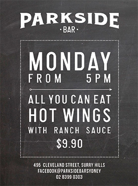 Parkside Bar Hot Wings Every Monday