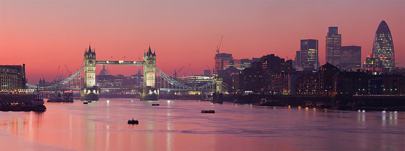 Sun sets behind Tower Bridge