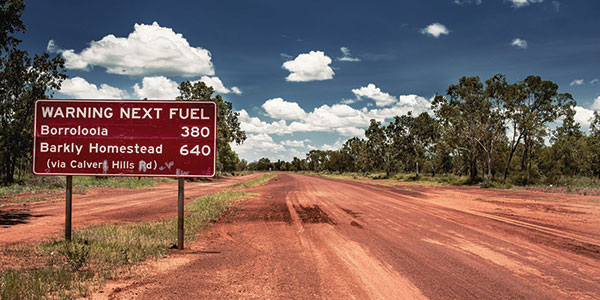 fuel sign on desert road in the northern territory