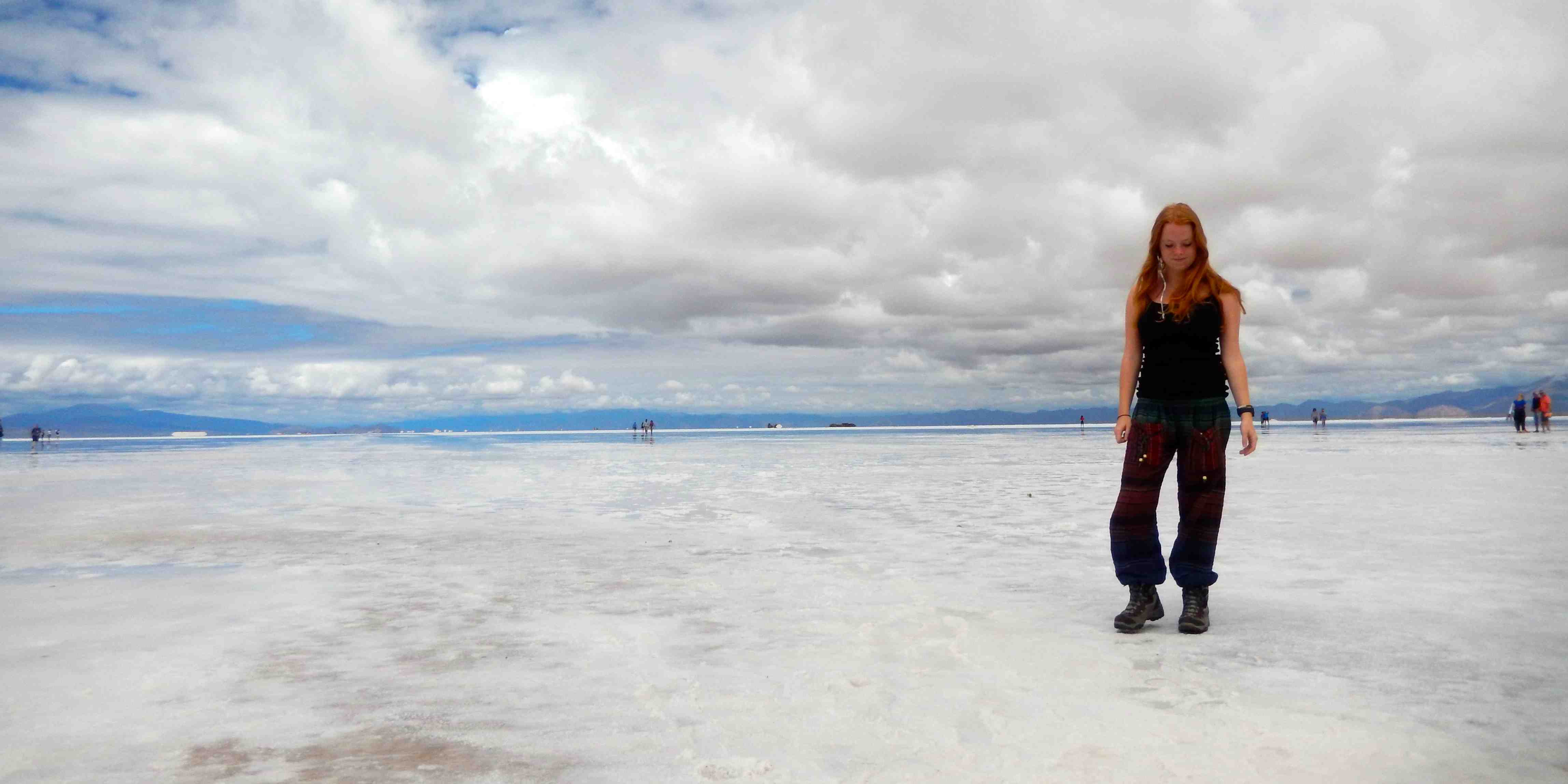 Sarah Argentina girl standing on salt flat in argentina