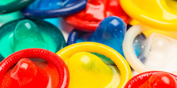 brightly coloured condoms