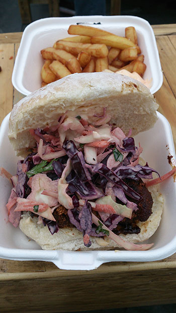 chicken burger with coleslaw and fries