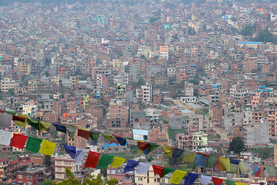 prayer flags hanging over kathmandu