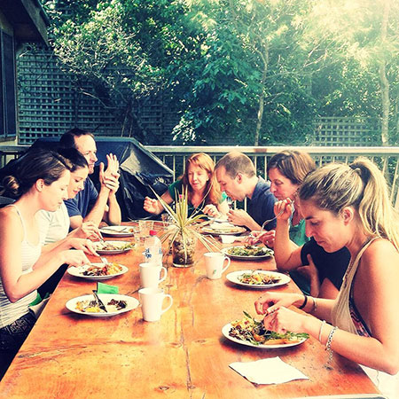 friends having lunch around a table