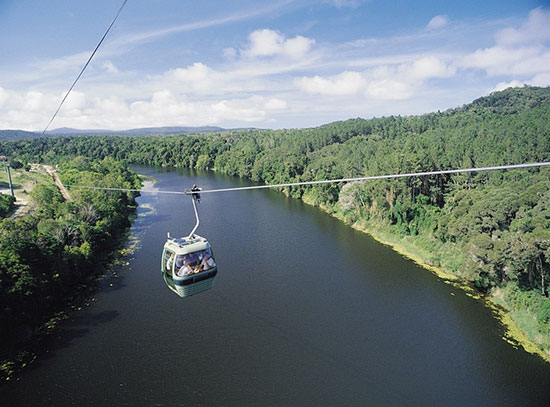 over a river on the skyrail rainforest cableway
