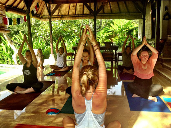 women doing yoga at a health retreat