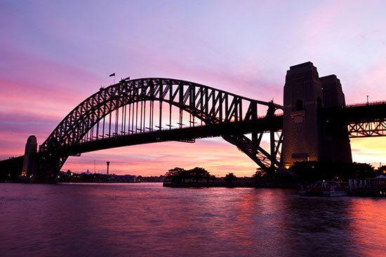 sydney harbour bridge pink sky