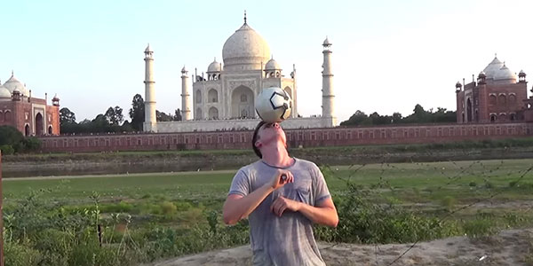 football outside taj mahal