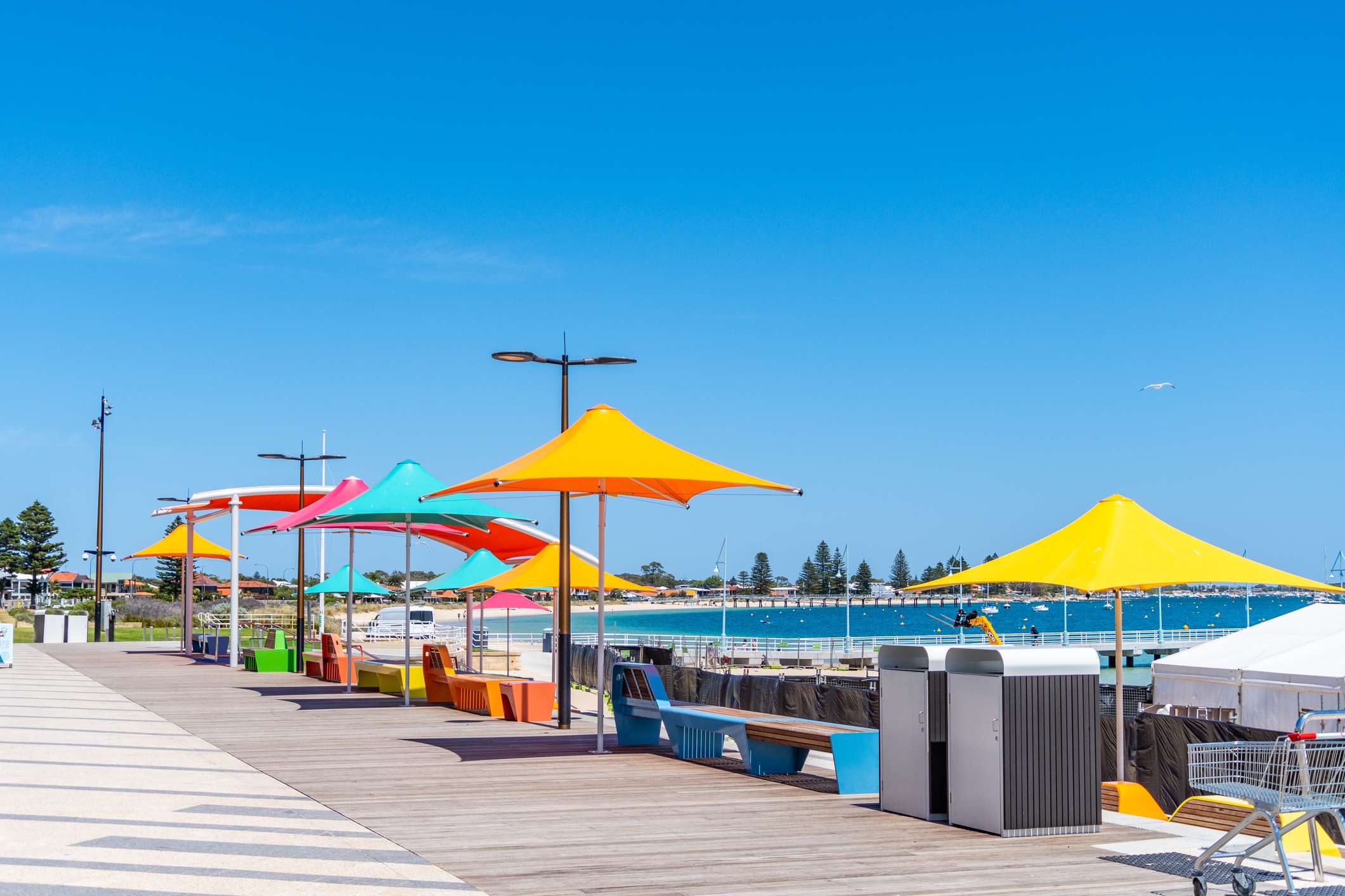 Rockingham foreshore makeover with colourful umbrellas and seats Things To Do In Rockingham
