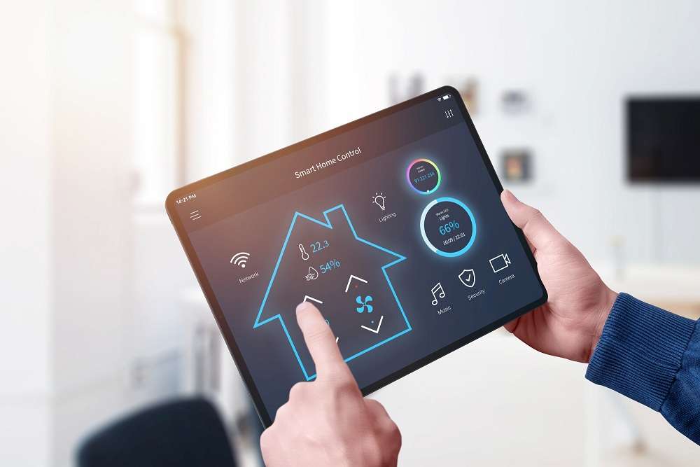 All in one smart home control system app concept on tablet display