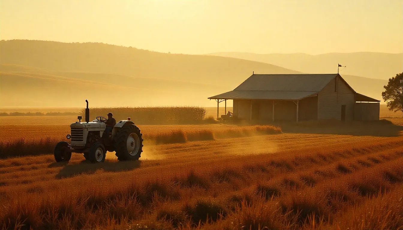 A misty morning scenic view of vast farmland in New South Wales during autumn farm works in new south wales