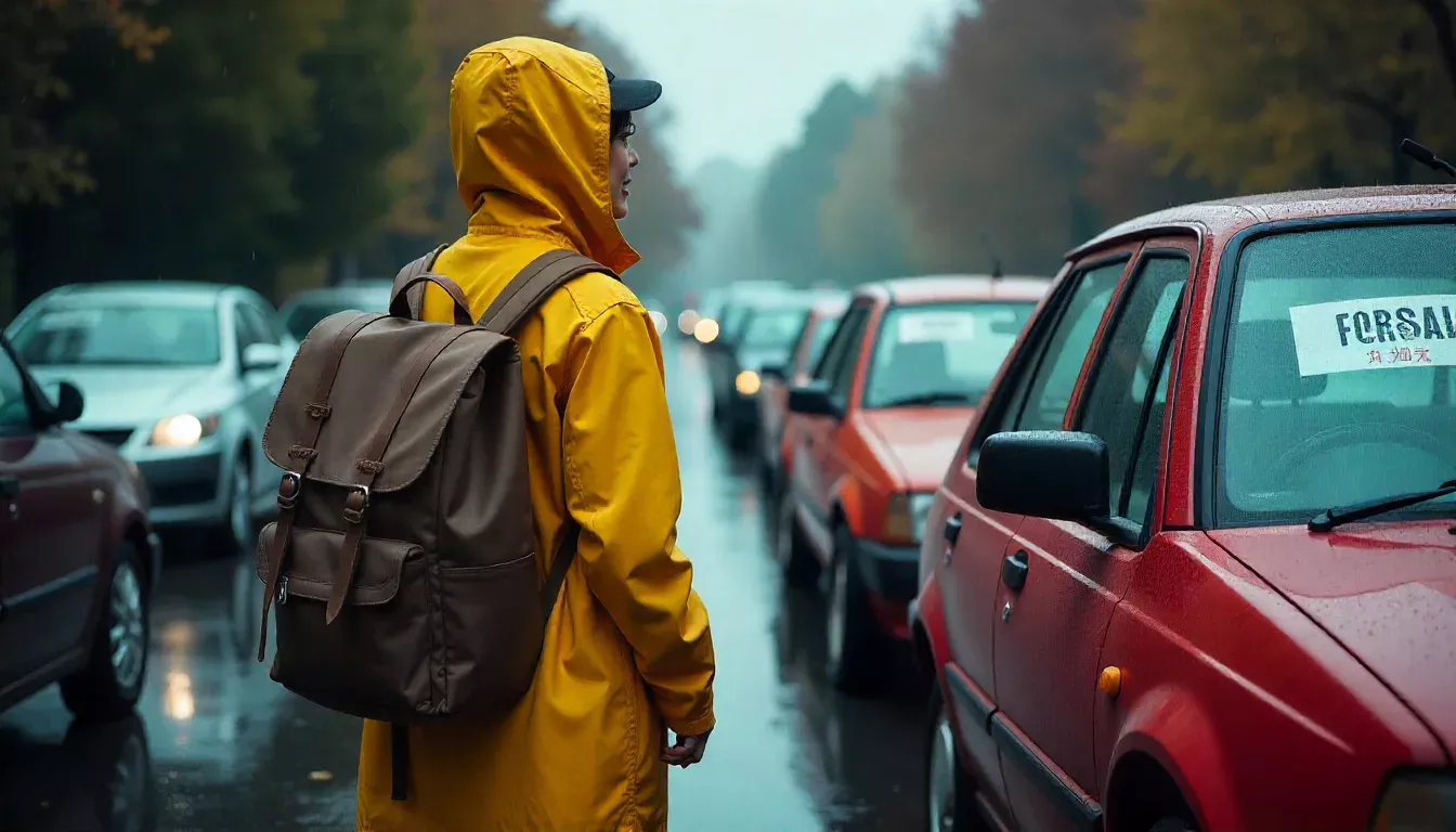 A rainy afternoon in a canberra car park with used cars for sale. buy and sell a car in canberra