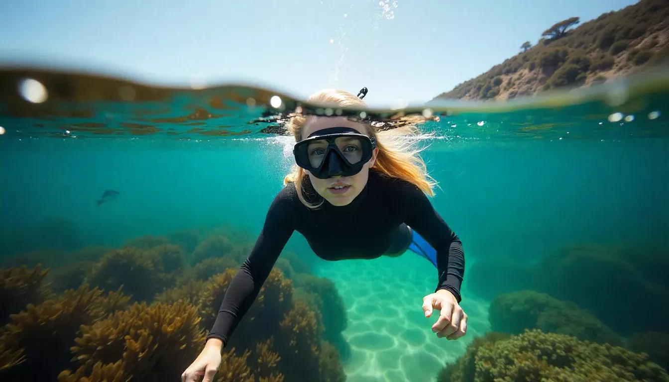 A snorkeller at Clifton Beach, Tasmania best snorkelling spots near hobart