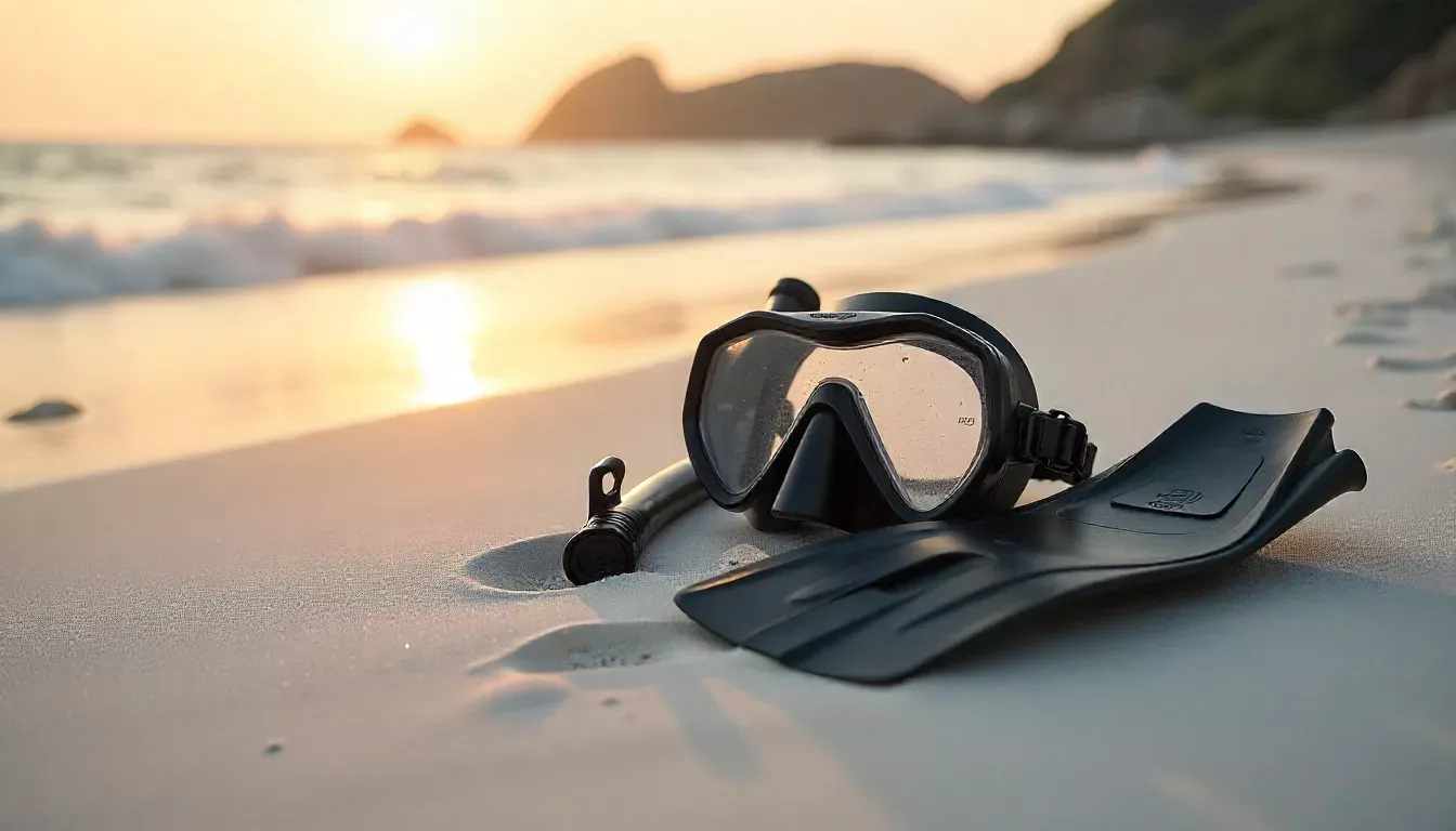 Snorkelling gear on sandy beach best snorkelling spots near brisbane